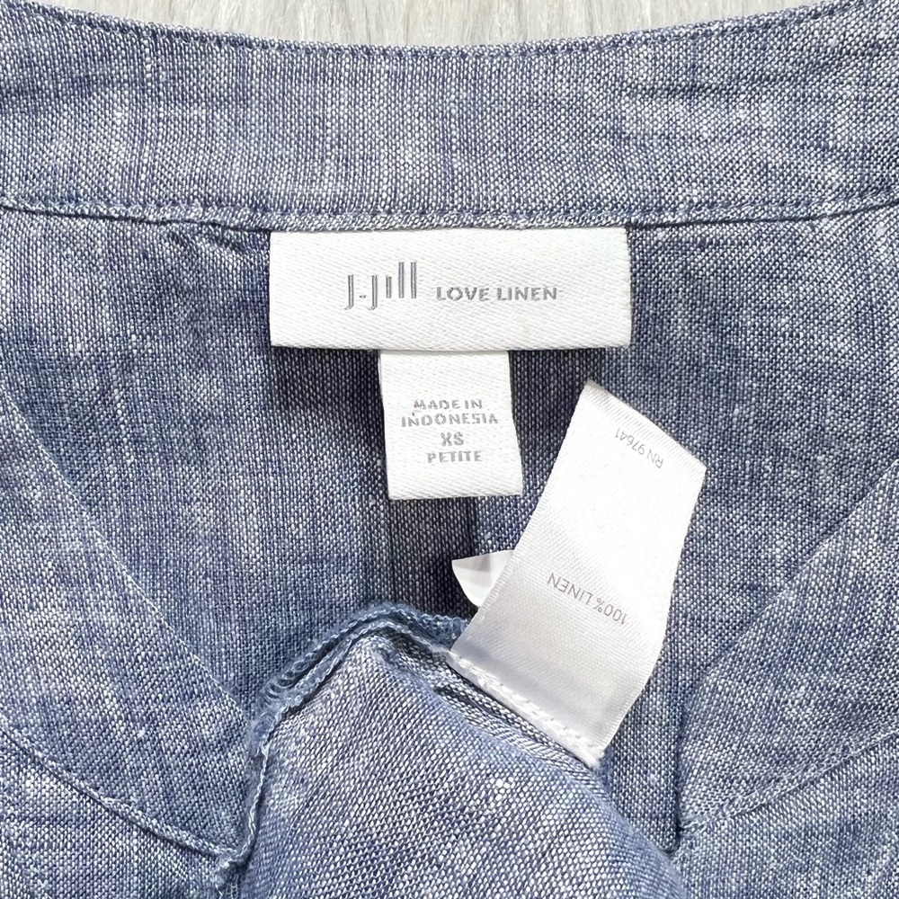 SOLD-J. Jill Blue Chambray Linen Short Sleeve Midi Shirtdress - Picture 7 of 9